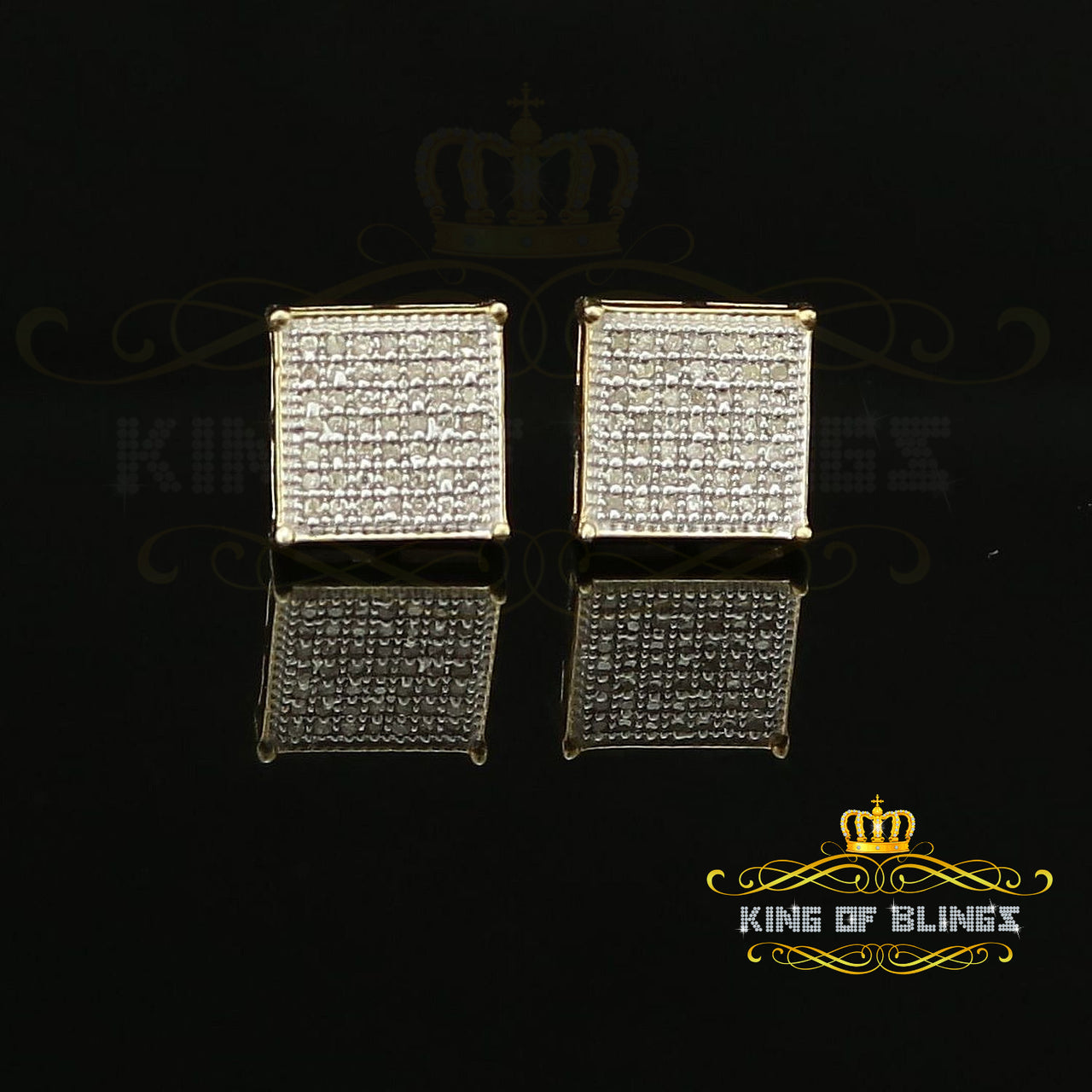 King of Blings-Aretes Para Hombre 925 Yellow Silver 0.25ct Diamond Stud Men's/ Women's Earrings