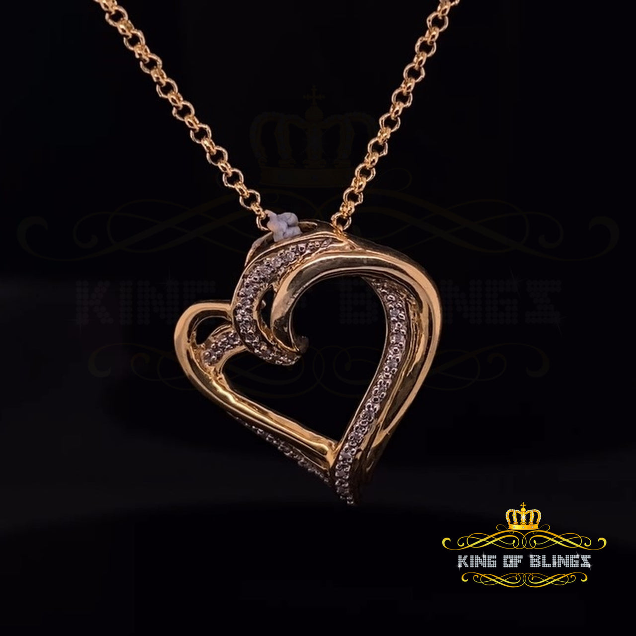 King Of Bling's Real 0.10ct Diamond 925 Sterling Silver HEART Charm Necklace Yellow Pendant KING OF BLINGS