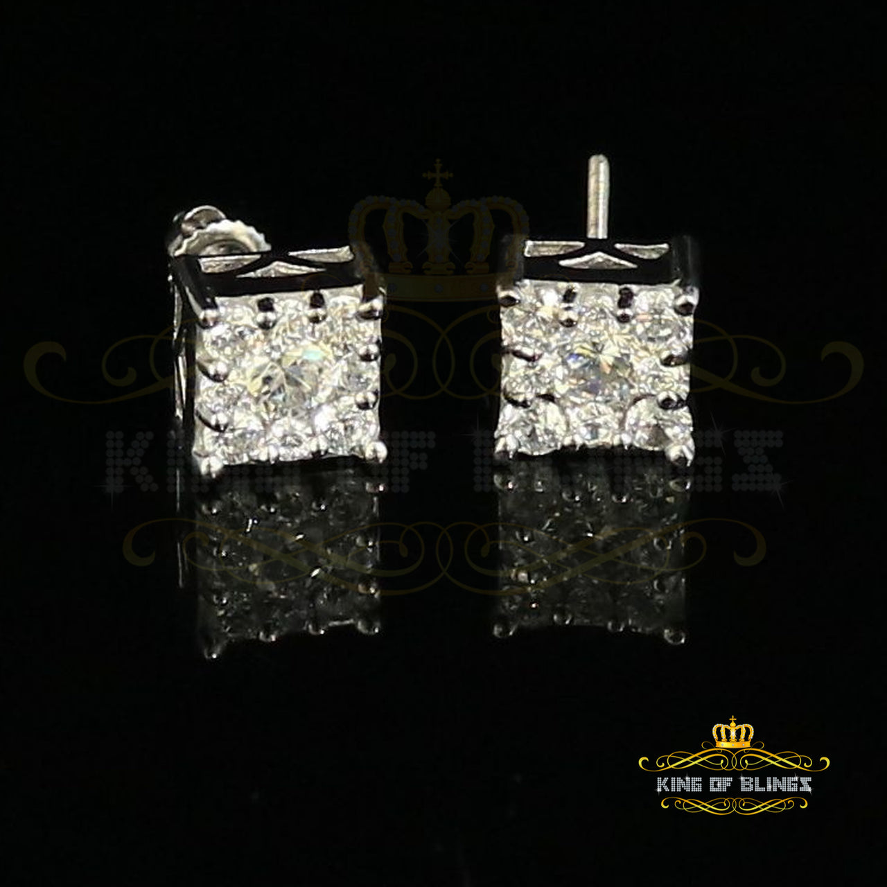 King of Blings- Hip Hop 925 White Silver 1.68ct Cubic Zirconia Women's / Men's Square Earrings KING OF BLINGS