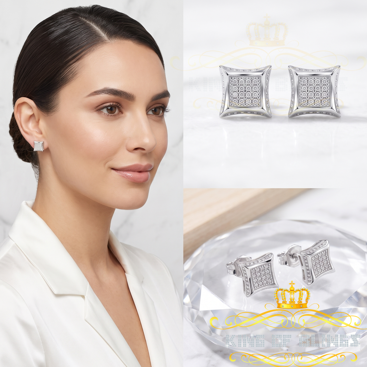 King Of Bling's 925 Sterling Silver 0.10ct Diamond Small For Women's & Men's White Kite Earring