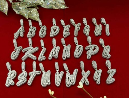 King Of Bling's White Cursive 3D Alphabet Shape 925 Sterling Silver Cubic Zirconia Pendant