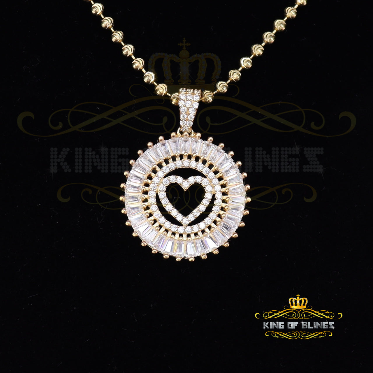 Yellow Sterling Silver Baguette HEART Shape Pendant with 3.96ct Cubic Zirconia