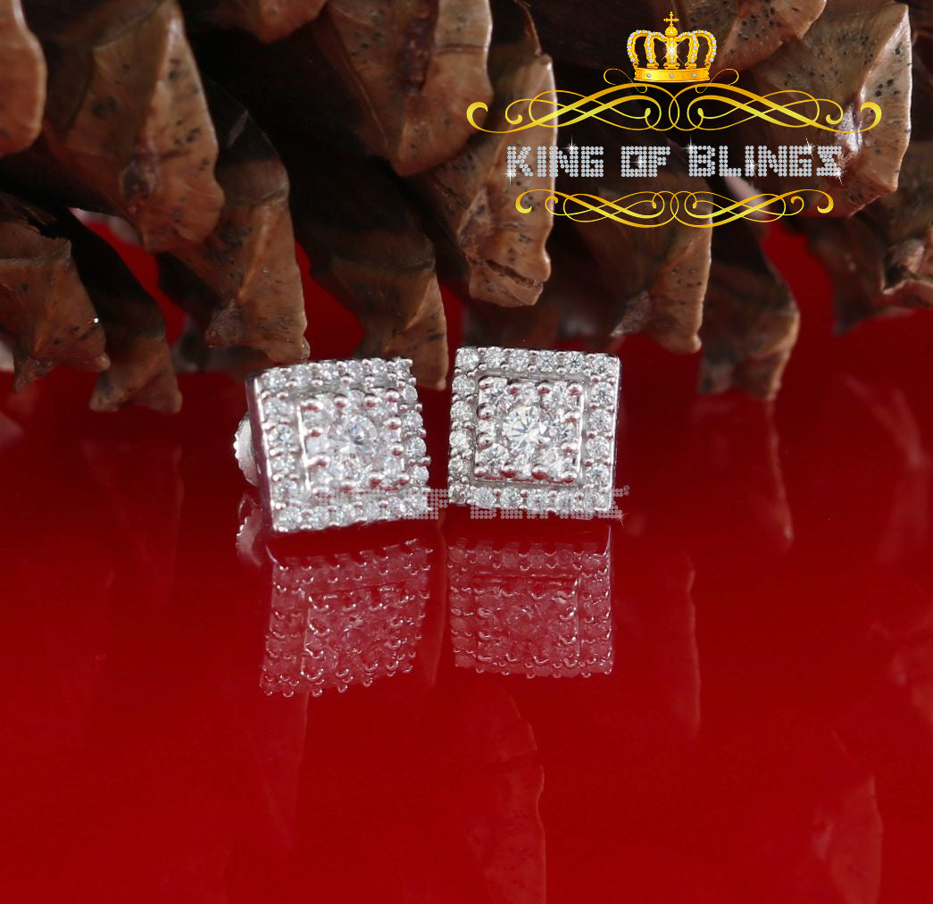 King of Blings- 1.2ct Cubic Zirconia 925 White Sterling Silver Women's Hip Hop Square Earrings KING OF BLINGS