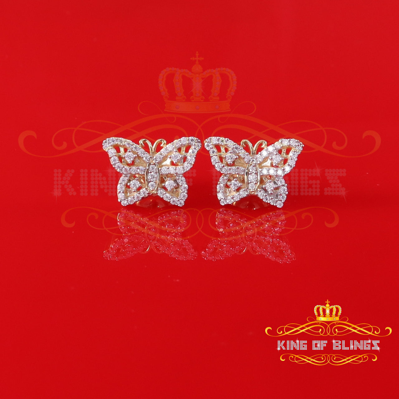 King  of Bling's Men's/Womens 925 Silver Yellow 0.50ct VVS 'D' Moissanite Butterfly Stud Earrings KING OF BLINGS