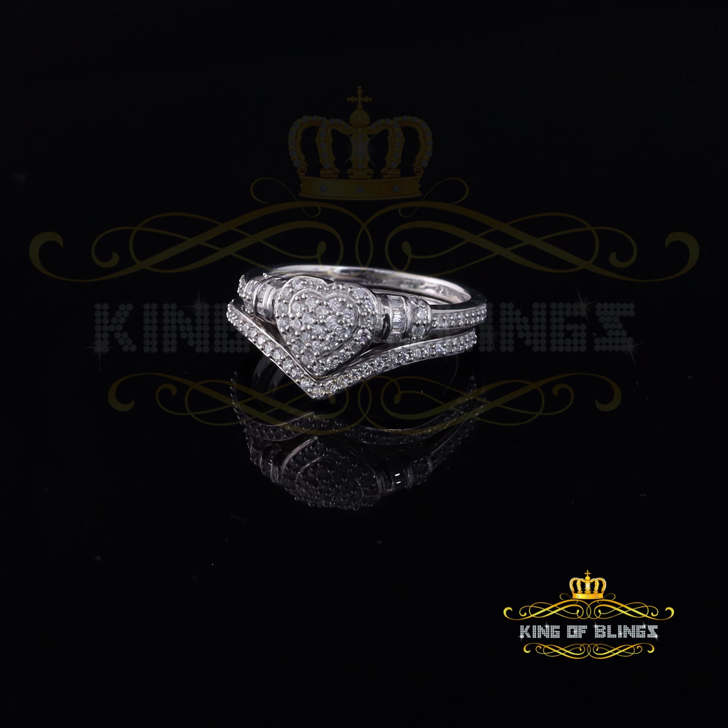 King Of Bling'sWhite 925 Sterling Silver Heart Cubic Zirconia 1.11ct Womens Fancy Ring Size 7 KING OF BLINGS