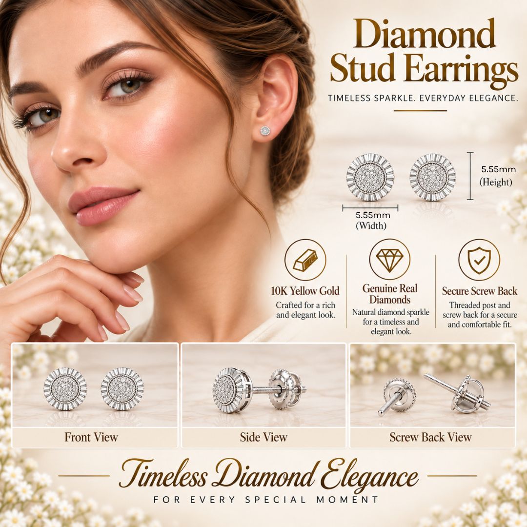 King Of Bling's 925 Sterling Silver 0.05ct Diamond White Stud For Women's Style Round Earrings KING OF BLINGS