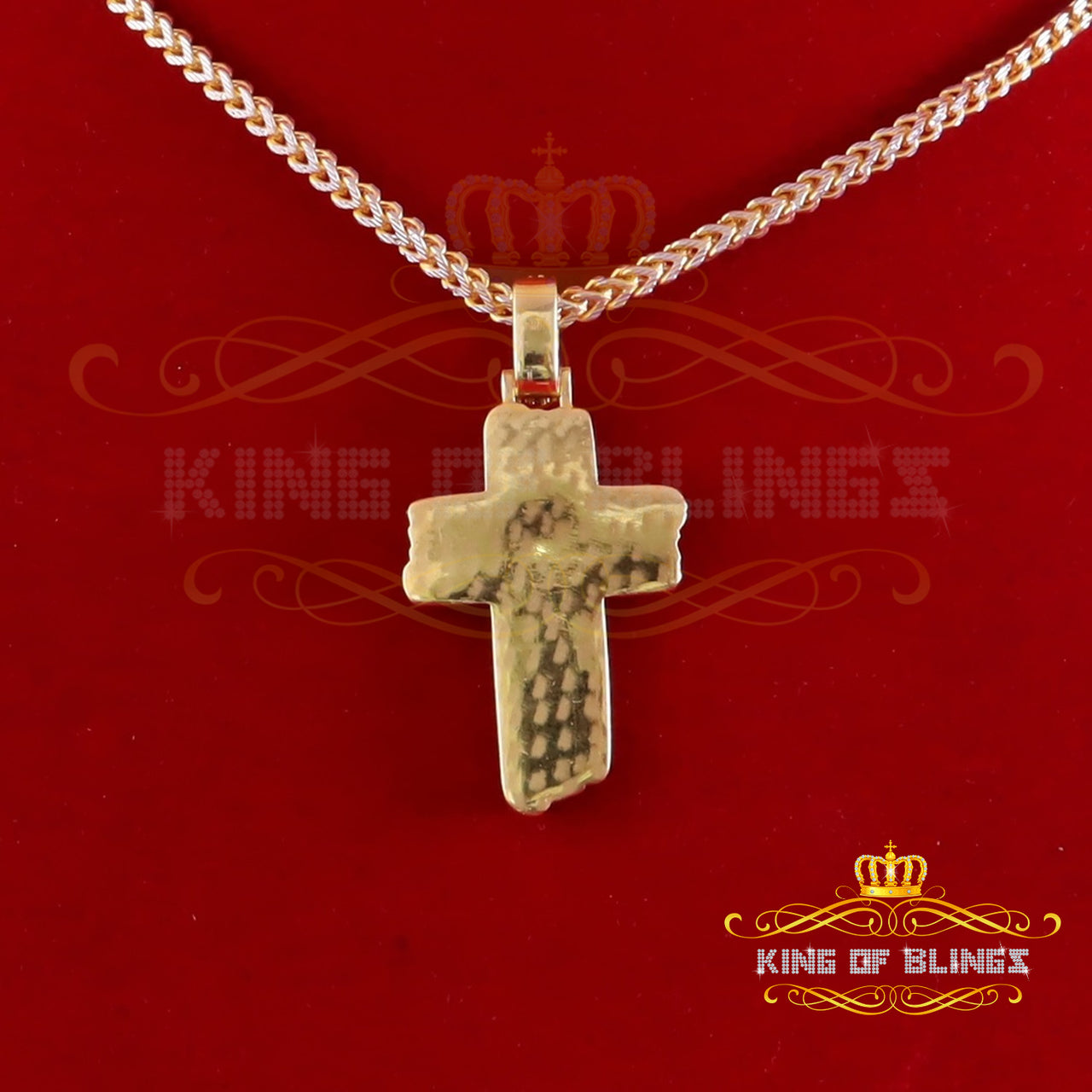 King Of Bling's Men's & Women 3.0ct VVS D Moissanite Yellow Sterling Silver Charm Cross Pendant KING OF BLINGS