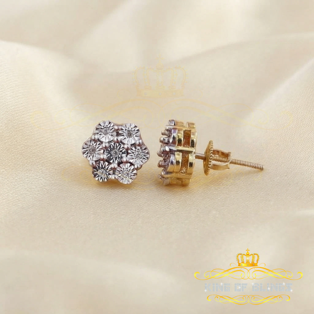 King Of Bling's 0.05ct Diamond Sterling Silver Yellow Floral Style Earrings For Men's & Women's KING OF BLINGS