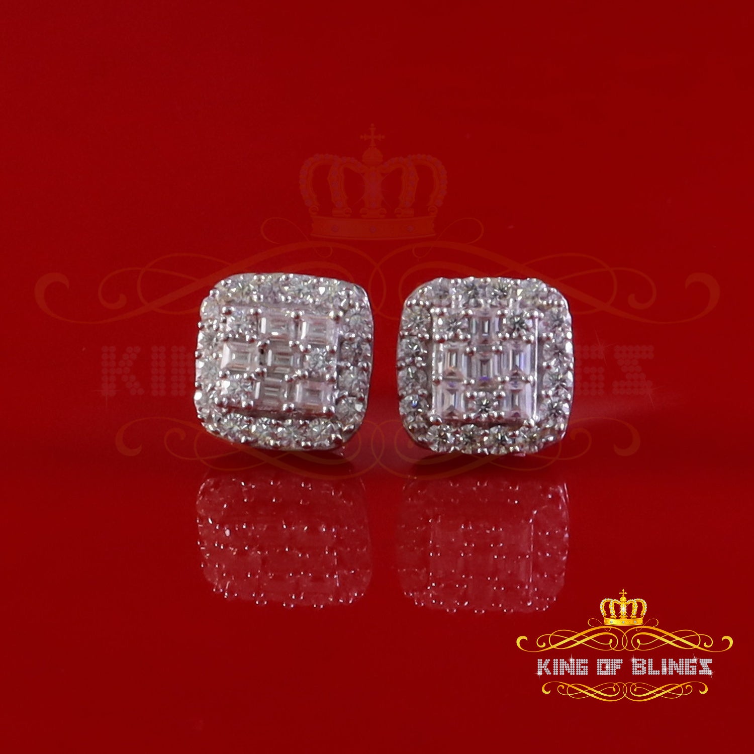 King of Bling's 925 White Silver 1.50ct VVS 'D' Baguette Moissanite Men's/Womens Stud Earrings KING OF BLINGS