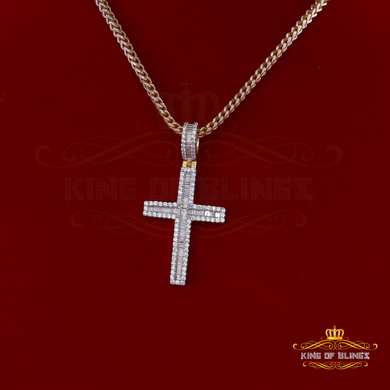 Yellow 925 Sterling Silver Baguette Cross Pendant with 3.22ct Cubic Zirconia