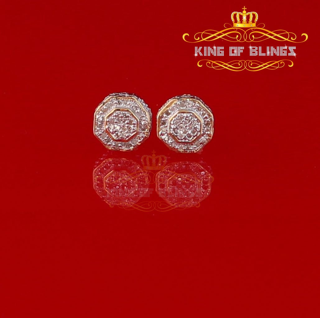 King of Blings-Women's Stud In 925 Yellow Sterling Silver 0.10ct Diamond Stud Men's Earrings