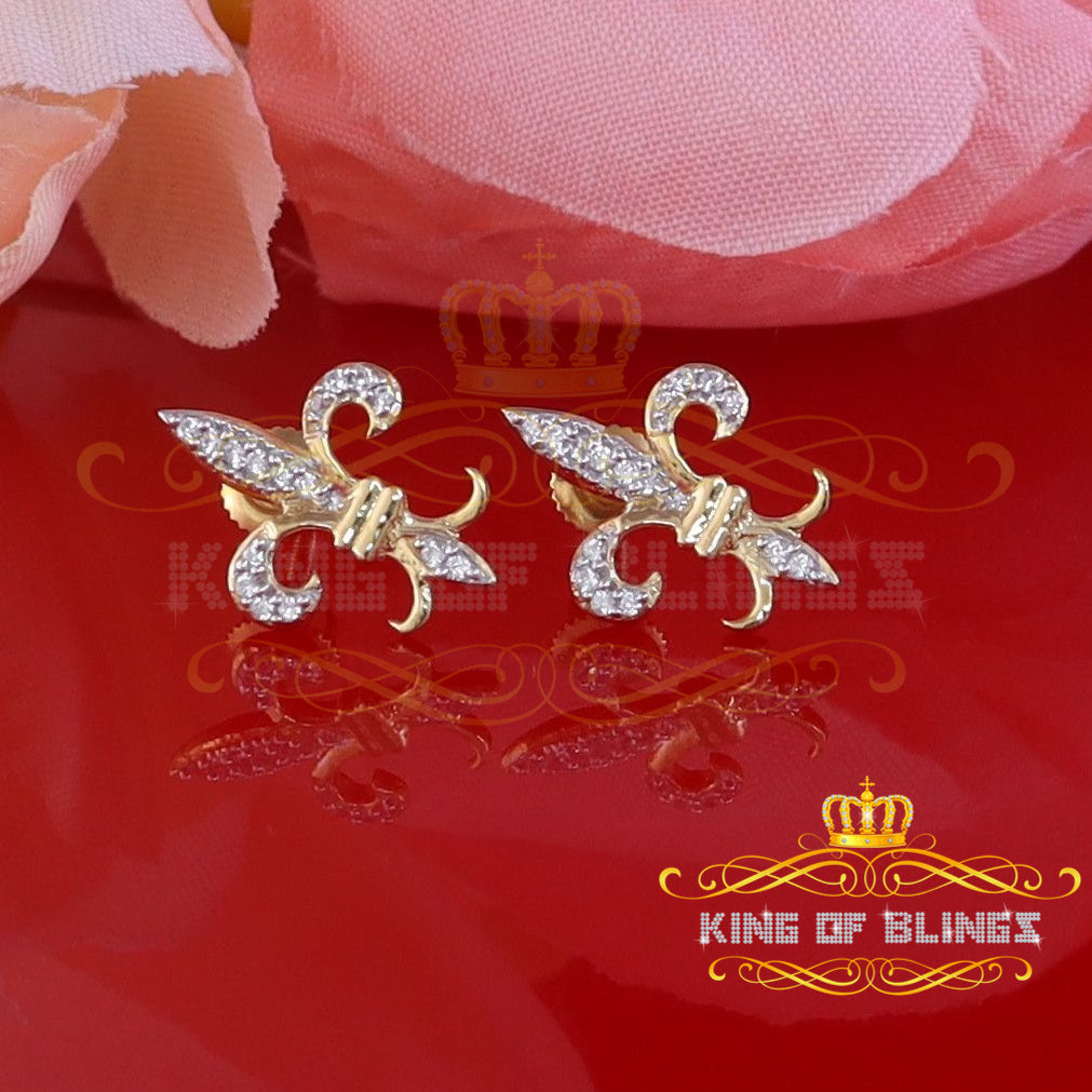 King of Bling's 925 Yellow Silver Fleur de Lis Screw Back 0.25ct Cubic Zirconia Ladies Earrings KING OF BLINGS