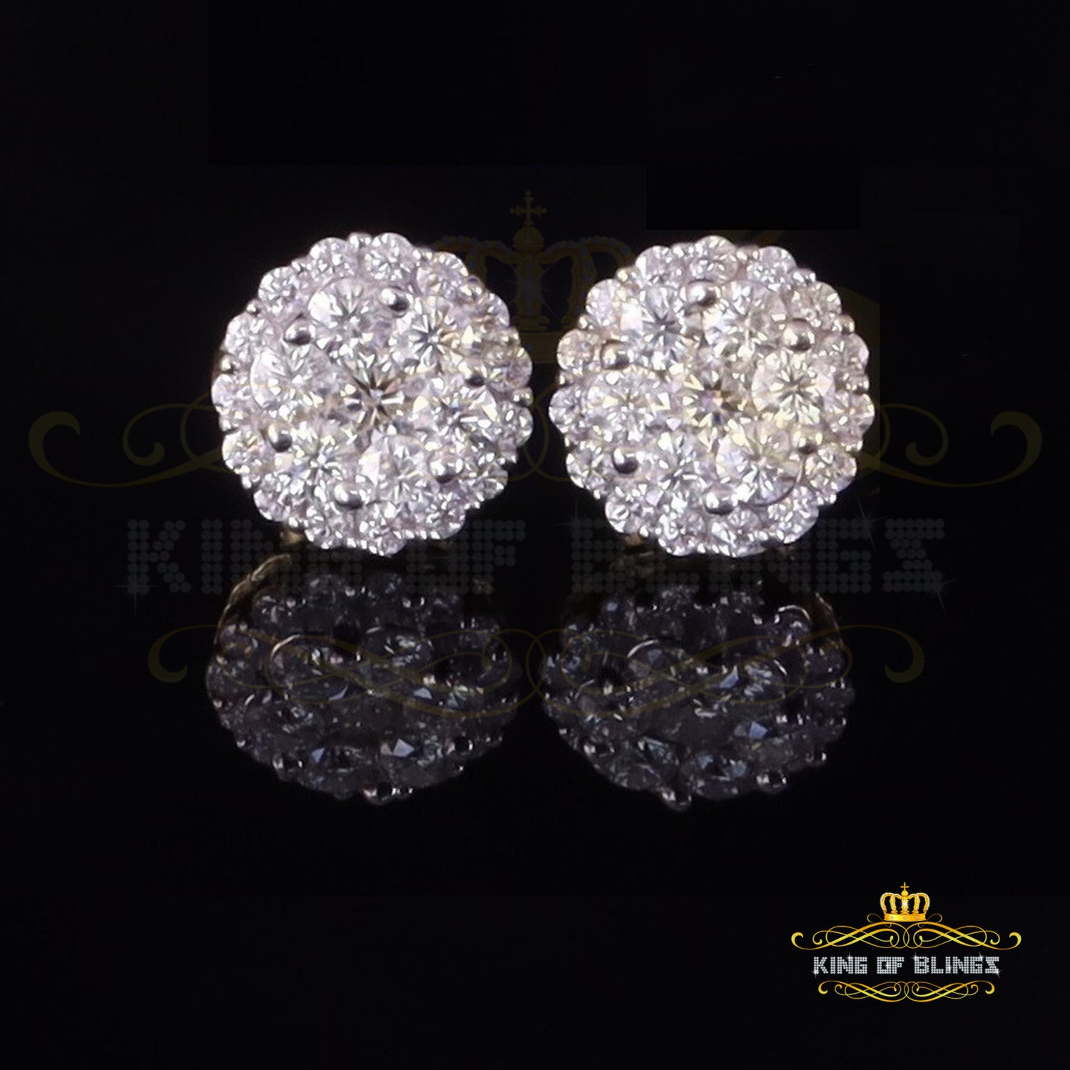 King  of Bling's Men's/Womens 925 Silver Yellow 2.00ct VVS 'D' Moissanite Round Stud Earrings KING OF BLINGS