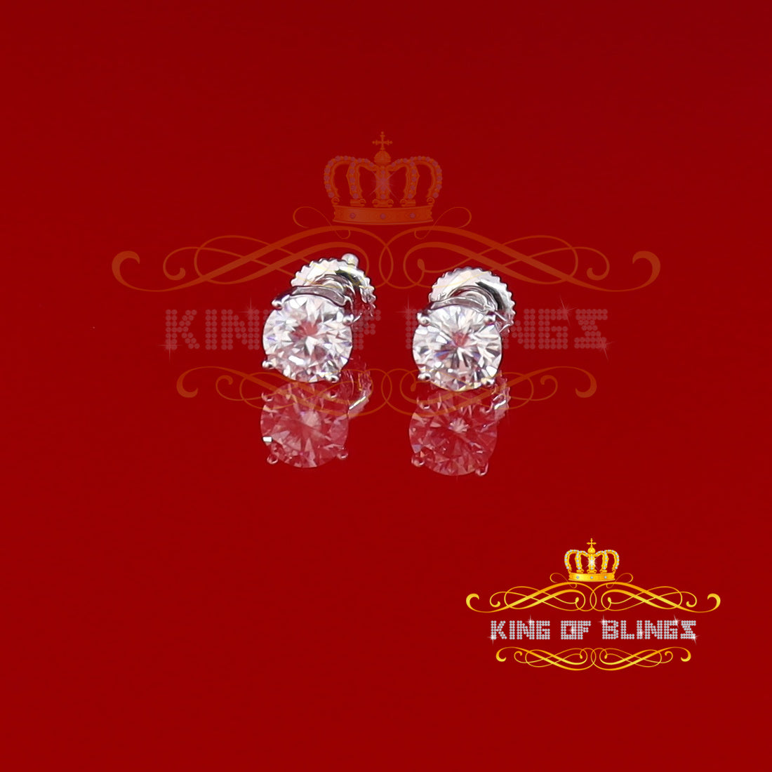 King Of Bling's 10k Real White Gold with 0.66ct Round VVS 'D' Color Moissanite Stud Earrings