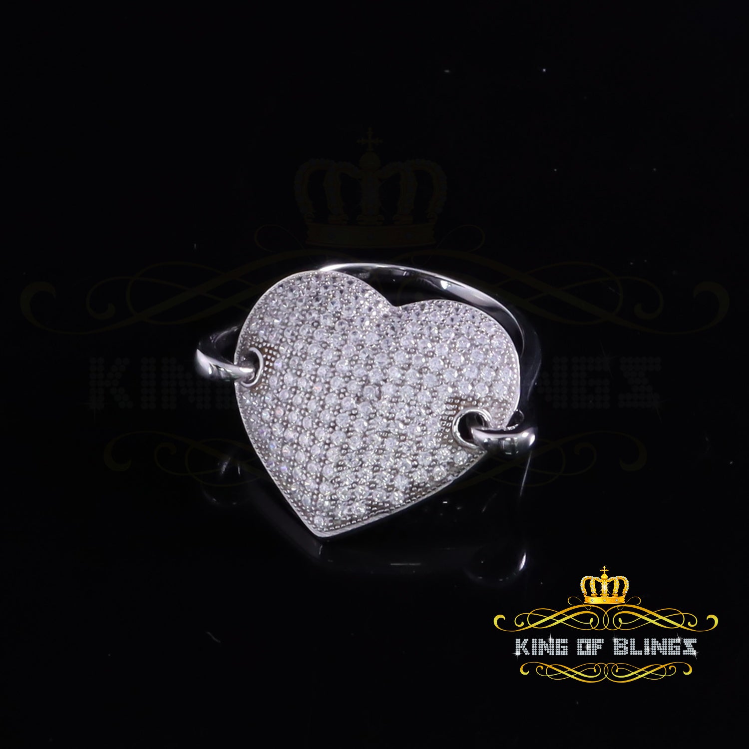 King Of Bling's925 Silver Round Shape Stone White Heart Ring Size 7 Womens 100 Cubic Zirconia KING OF BLINGS