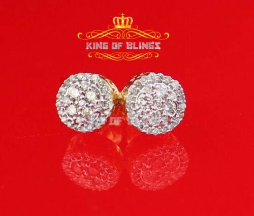 King Of Bling's 10K Real Yellow Gold Real Diamond 0.50CT Men's/Women's Stud Round Earrings