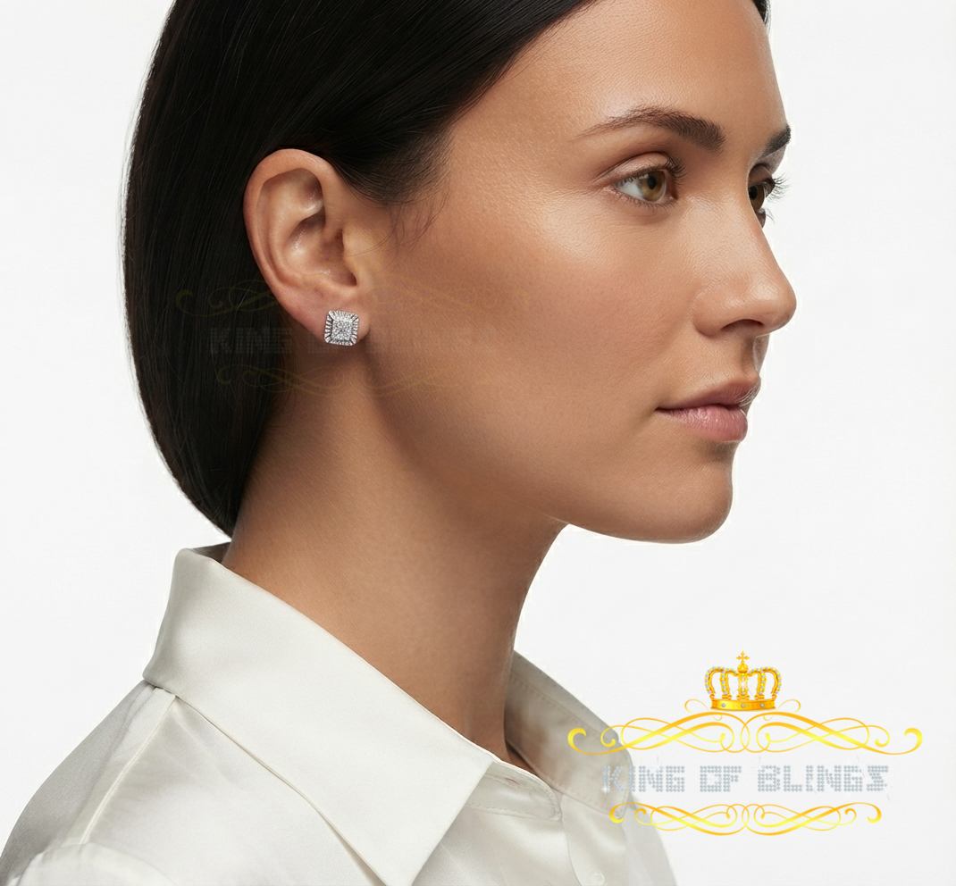 King Of Bling's 0.05ct Diamond For White 925 Sterling Silver Men's & Women's Square Earrings KING OF BLINGS