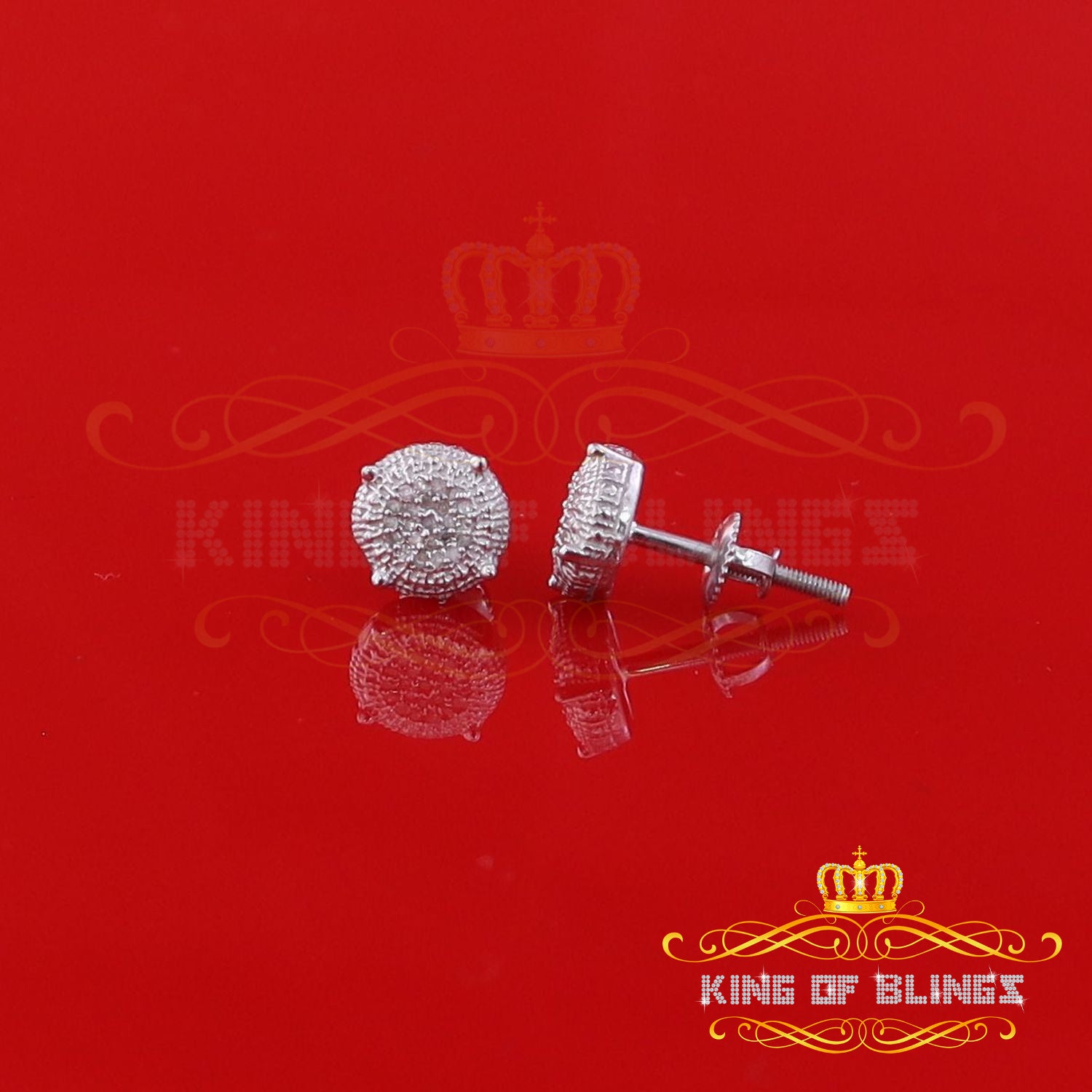 King Of Bling's 925 Sterling Silver 0.10ct Diamond For Women's & Men's White Stud Round Earring KING OF BLINGS