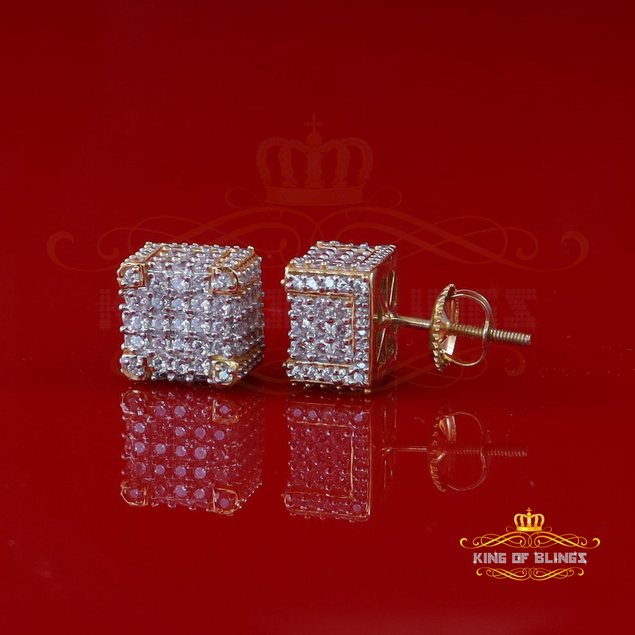 King of Bling's Women's 2.77 ct 925 Silver Yellow Cubic Zirconia Cube Earrings