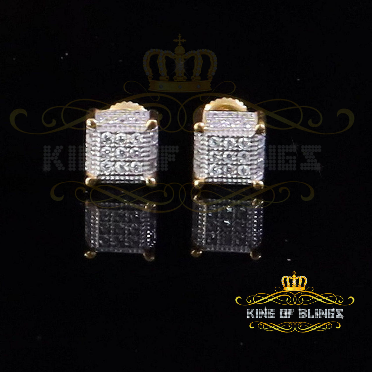 King of Bling's Elegant Yellow 925 Silver Screw Back 0.66ct Cubic Zirconia Square Women Earrings