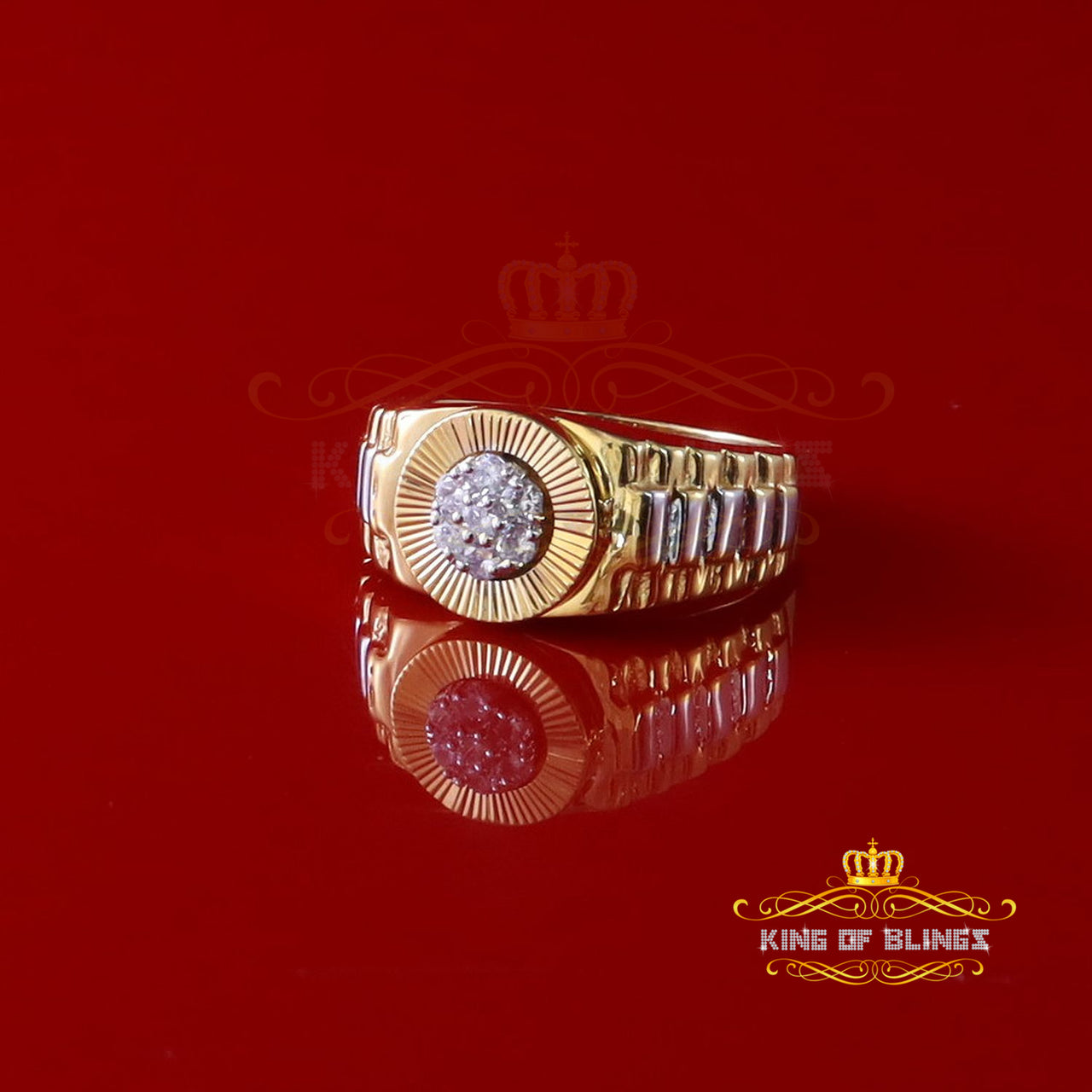 King Of Bling's 925 Sterling Yellow Silver Round Cubic Zirconia 0.30ct Shiny Men's Ring size 9