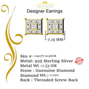 King of Blings-0.05ct Diamond 925 Sterling Silver Yellow Stud Women's & Men's Square Earrings KING OF BLINGS
