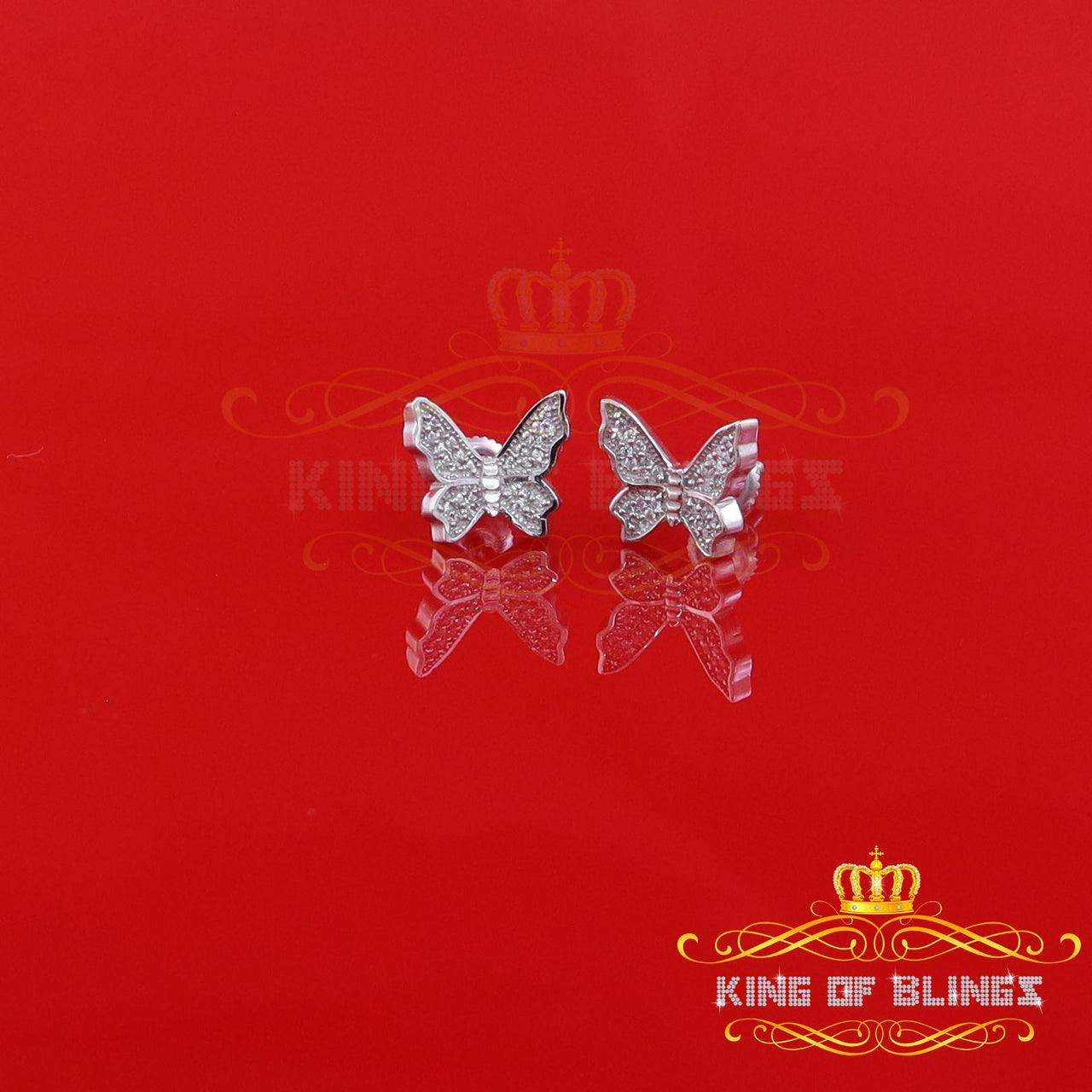 King of Blings- Women's 0.34ct Cubic Zirconia Butterfly Stud Earrings White 925 Sterling Silver KING OF BLINGS