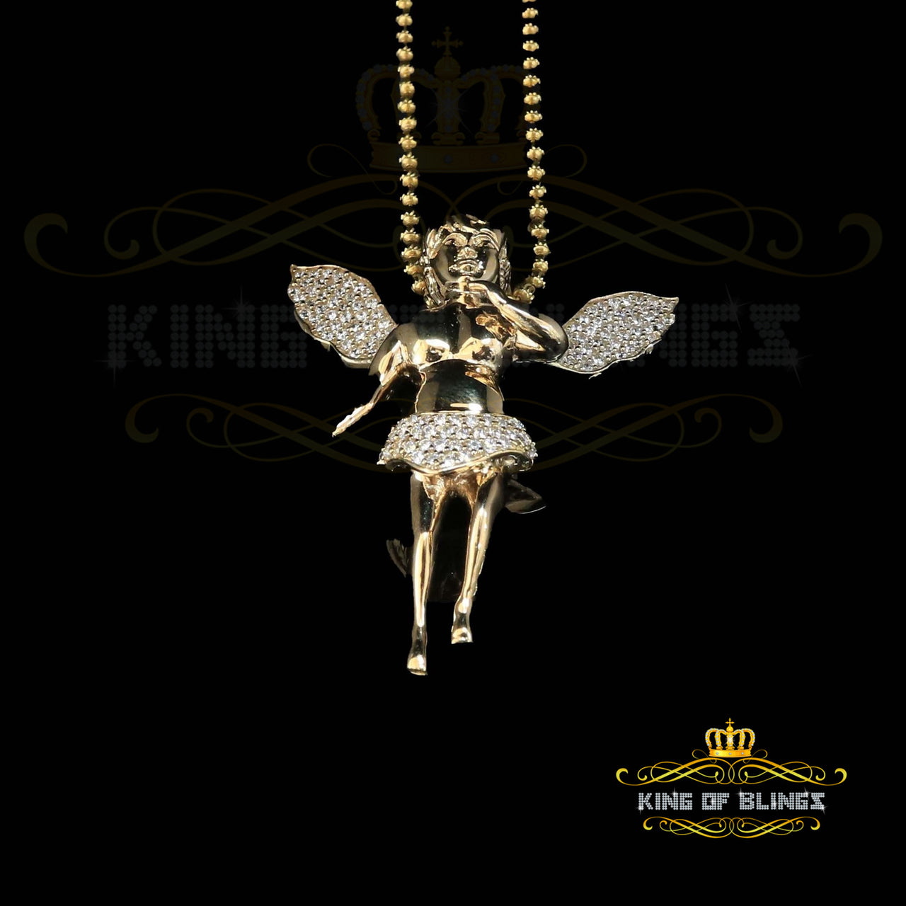 King Of Bling's Beautiful Angel Yellow Sterling Silver Pendant with 1.38ct Cubic Zirconia Stone KING OF BLINGS