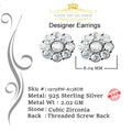 King of Blings- White 925 Silver 2.1ct Cubic Zirconia Women's & Men's Hip Hop Floral Earrings KING OF BLINGS