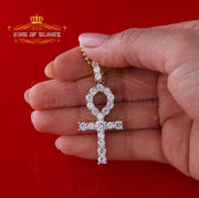 Attractive Yellow 925 Sterling Silver ANKH Shape Pendant 7.60ct Cubic Zirconia KING OF BLINGS