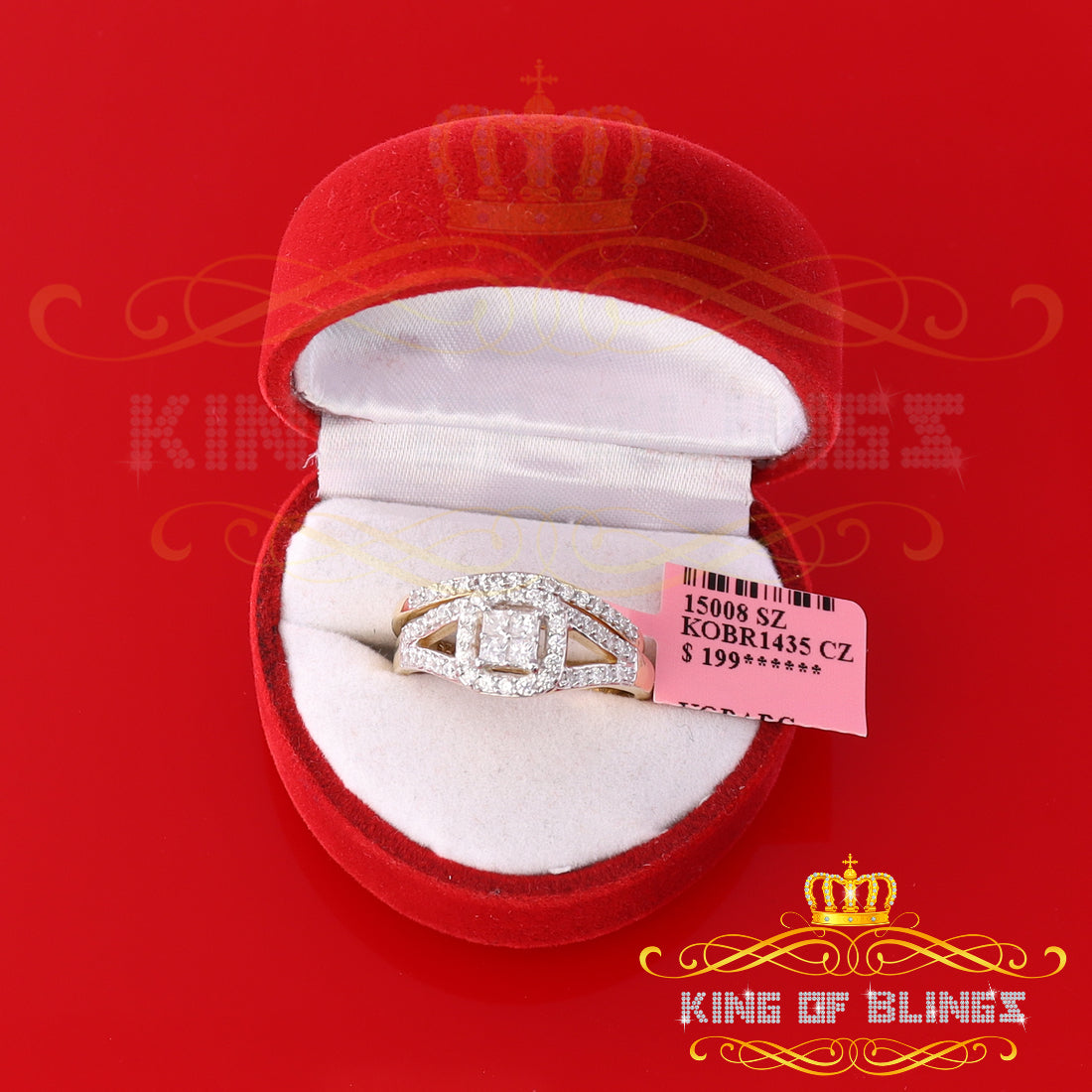 King Of Bling's 925 Sterling Yellow Silver Square 1.50ct Cubic Zirconia Womens Ring Size - 9 KING OF BLINGS