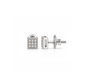 King Of Bling's 0.05ct Micro Pave 925 White Silver Diamond Square Earring For Men's & Women's KING OF BLINGS