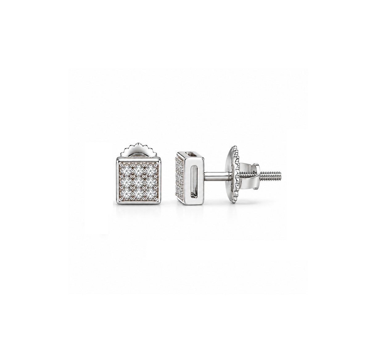 King Of Bling's 0.05ct Micro Pave 925 White Silver Diamond Square Earring For Men's & Women's KING OF BLINGS
