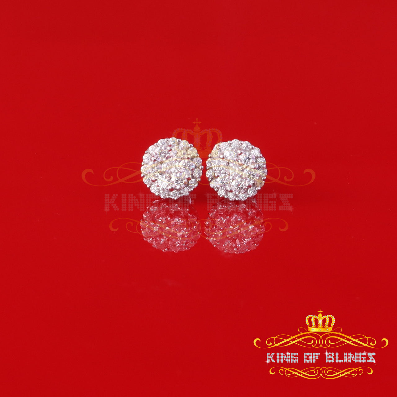 King of Bling's Men's/Womens 925 Silver White 1.33ct VVS 'D' Moissanite Round Stud Earrings