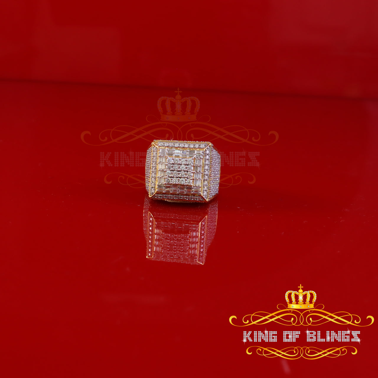 King of Bling's Men's 925 Sterling Silver 5.50ct VVS 'D' Moissanite Yellow Square Rings Size 10