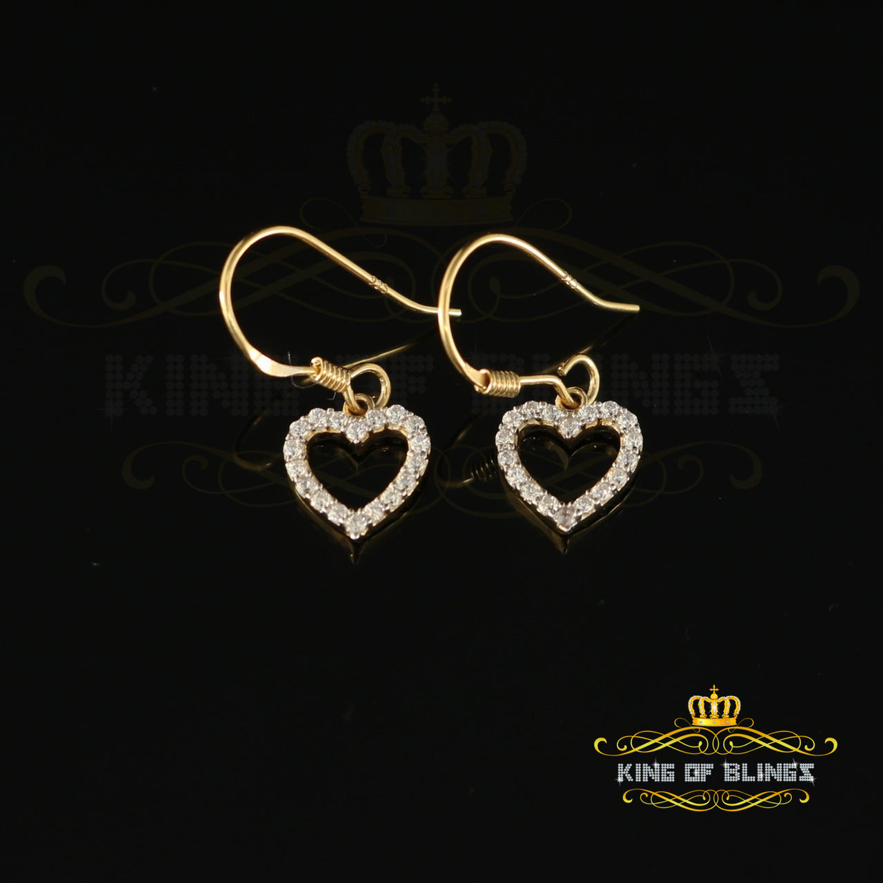 King of Bling's 925 Yellow Silver 0.58ct Cubic Zirconia Dangling Heart Women's/ Men's Earrings KING OF BLINGS