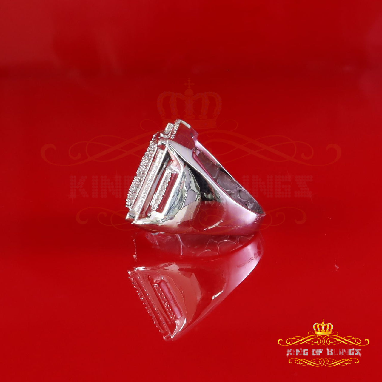King Of Bling's Big Mirage Set 0.66ct Real Diamond 925 White Silver Square Men's Ring Size 10