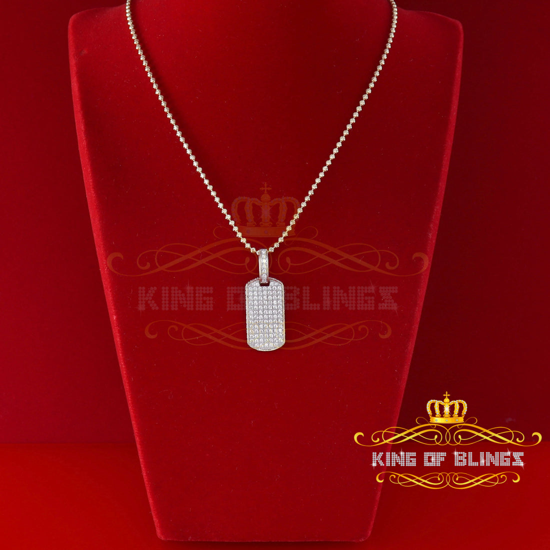 King Of Bling's King of Bling Yellow Sterling Silver Dog Tag Pendant with 2.80ct Cubic Zirconia KING OF BLINGS