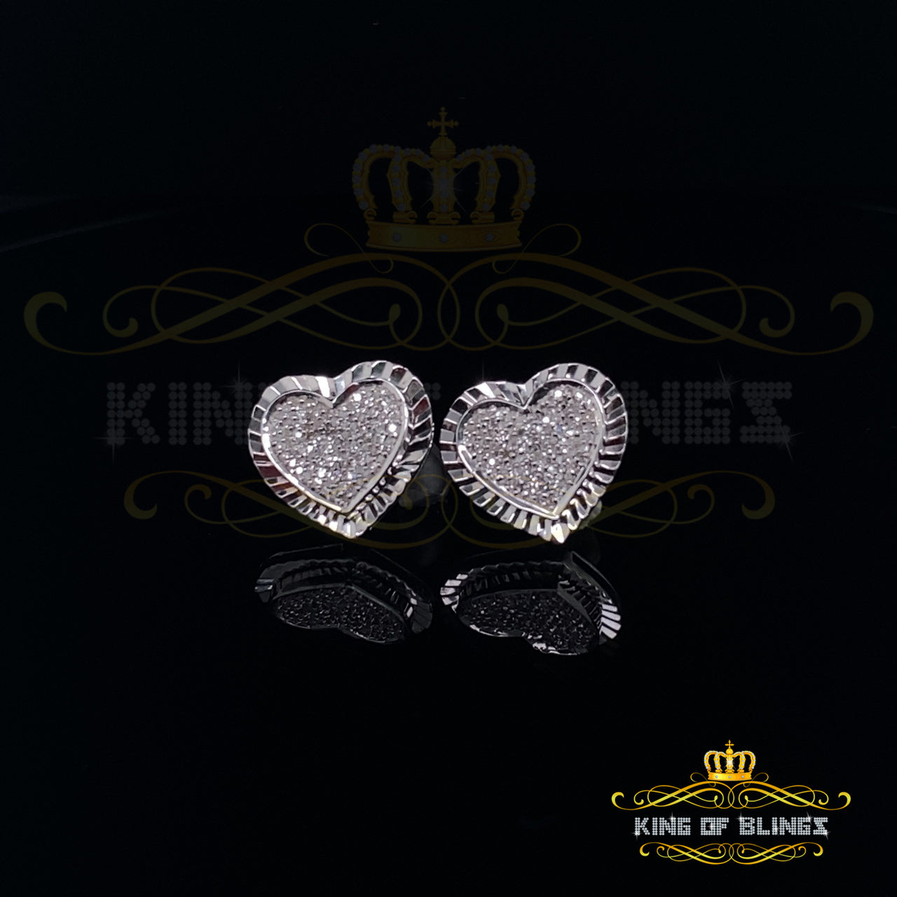King Of Bling's Aretes Para Hombre 925 White Silver 0.50ct Diamond Women's /Men's Heart Earring KING OF BLINGS