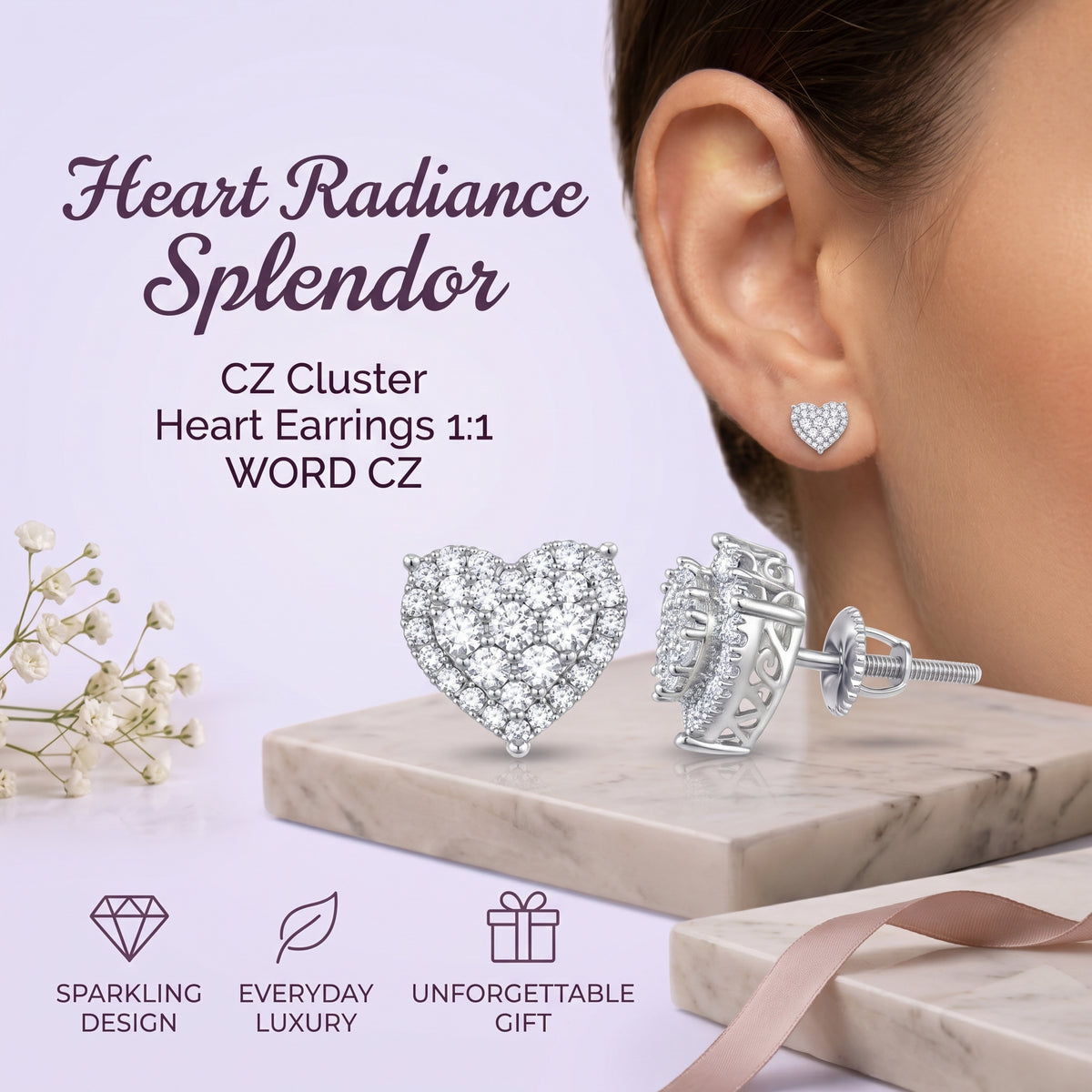 King of Bling's 1.18ct Cubic Zirconia 925 White Sterling Silver Women's Hip Hop Heart Earrings KING OF BLINGS
