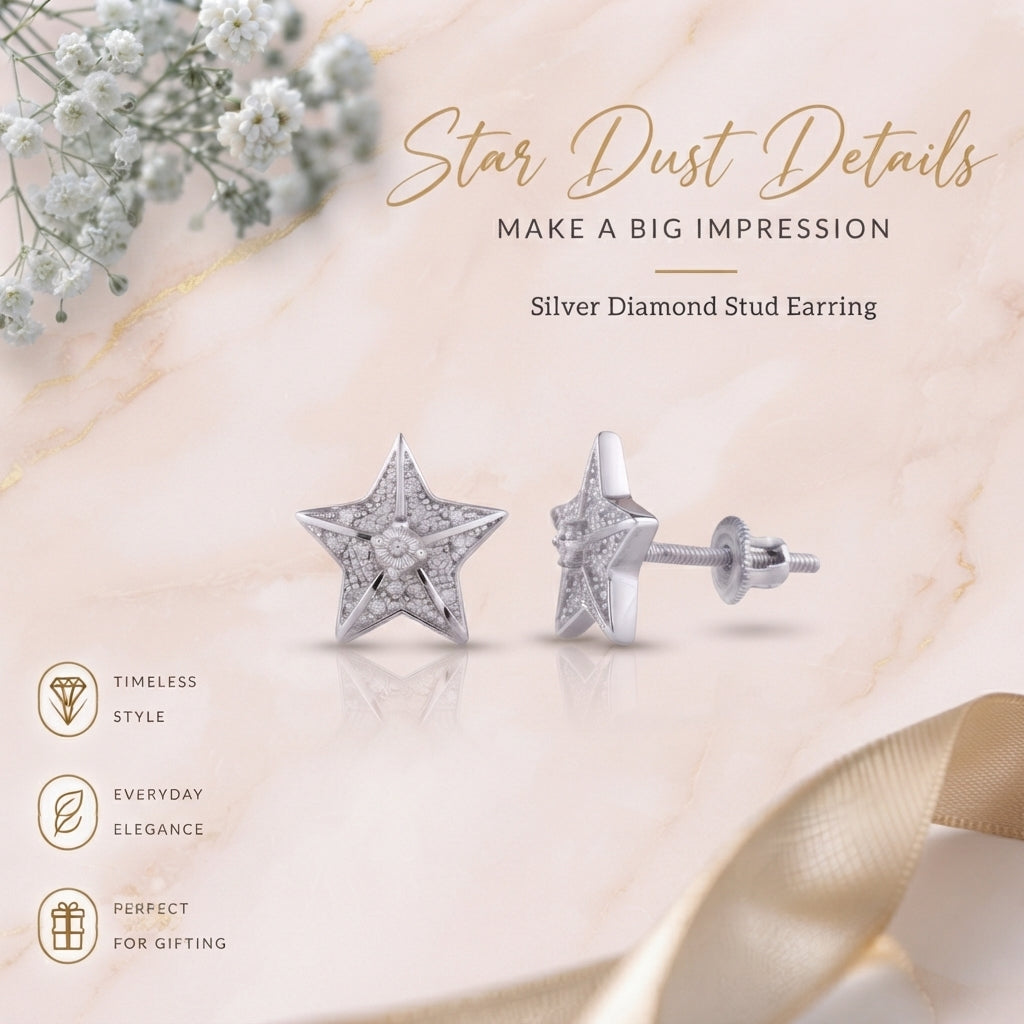 King Of Bling's 925 Sterling Silver White 0.25ct Diamond For Women's / Men's Stud Star Earrings KING OF BLINGS