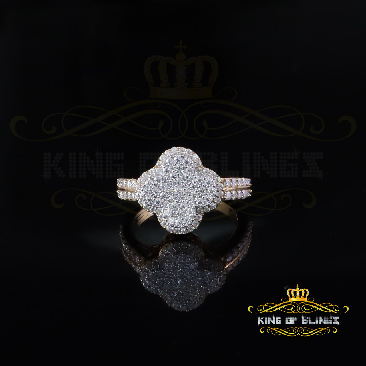 King of Bling's 1.66ct VVS D Clr. 925 Silver Clover Shape Yellow For Women Moissanite Ring Size7 King of Blings