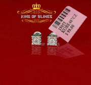 King of Bling's Hip Hop 925 White Silver Screw Back 0.6ct Cubic Zirconia Women's Square Earrings KING OF BLINGS