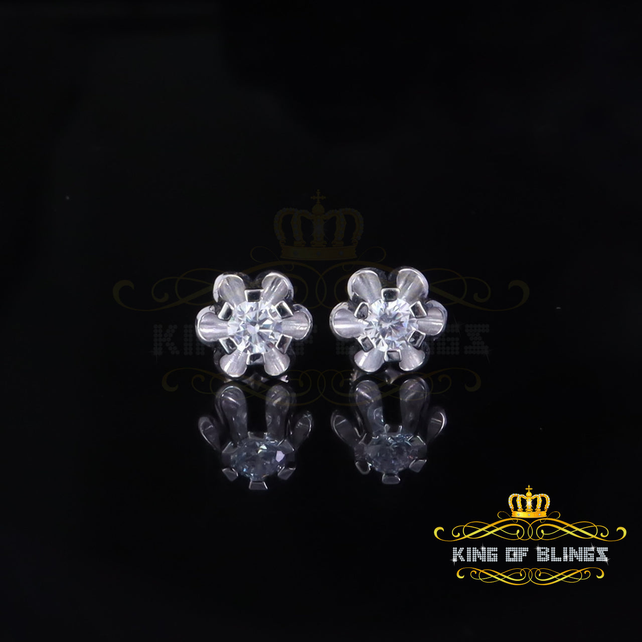 King of Bling's Women's Stud Earrings 1.00ct 925 Silver Moissanite European cut White Buttercups