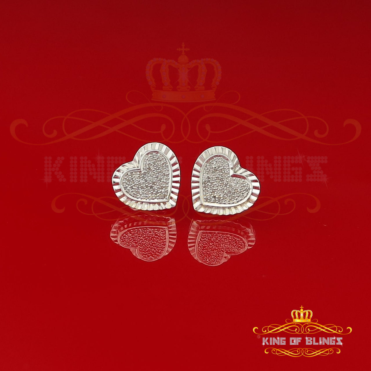 King Of Bling's Aretes Para Hombre 925 White Silver 0.50ct Diamond Women's /Men's Heart Earring KING OF BLINGS