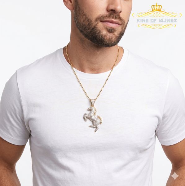 King Of Bling's Yellow 925 Sterling Silver Horse Shape Pendant with 4.15ct Cubic Zirconia Stone