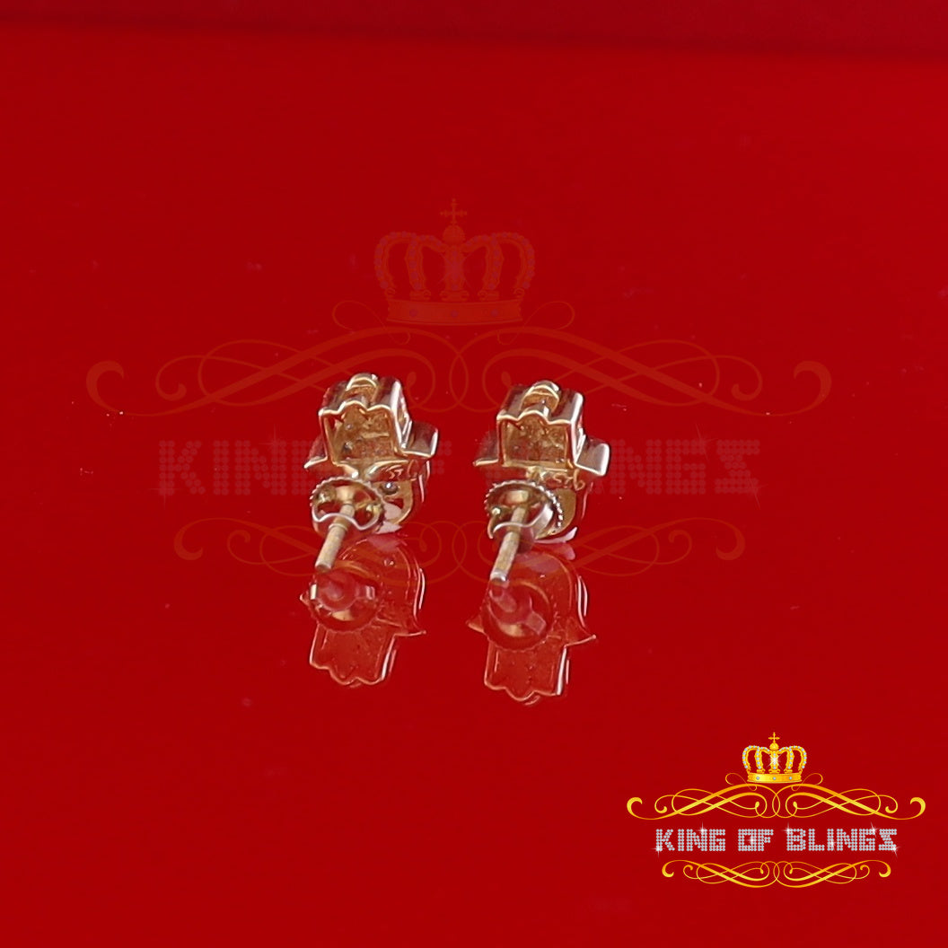 King Of Bling's 925 Yellow Sterling Silver 0.15ct Diamond Stud Women's & Men's Hamsha Earrings KING OF BLINGS