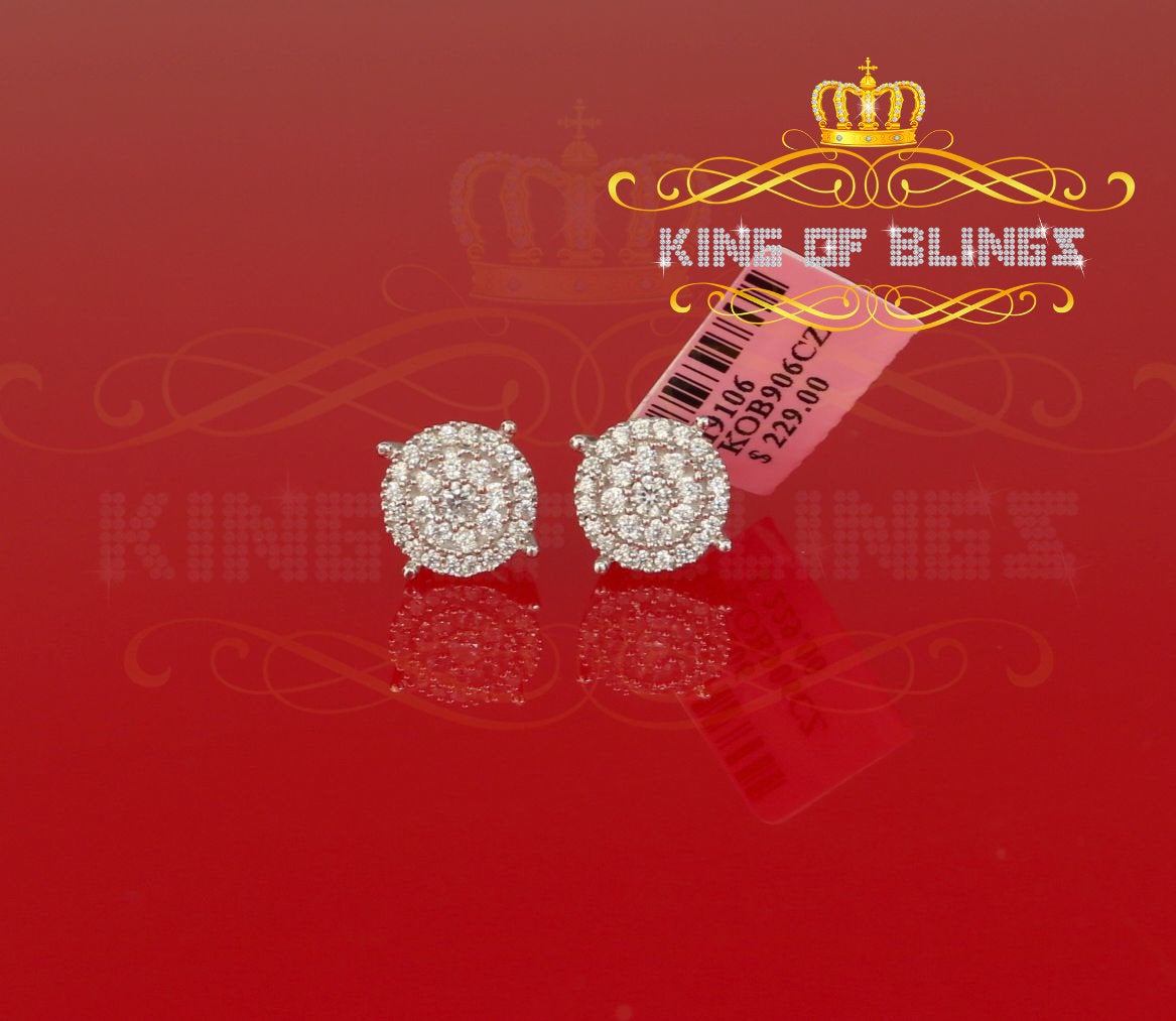 King of Blings- 1.96ct Cubic Zirconia Aretes Para Hombre 925 White Silver Women's Round Earring KING OF BLINGS