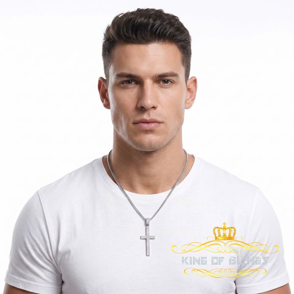King Of Bling's Attractive Fancy 925 Sterling White Silver CROSS Pendant 1.41ct Cubic Zirconia