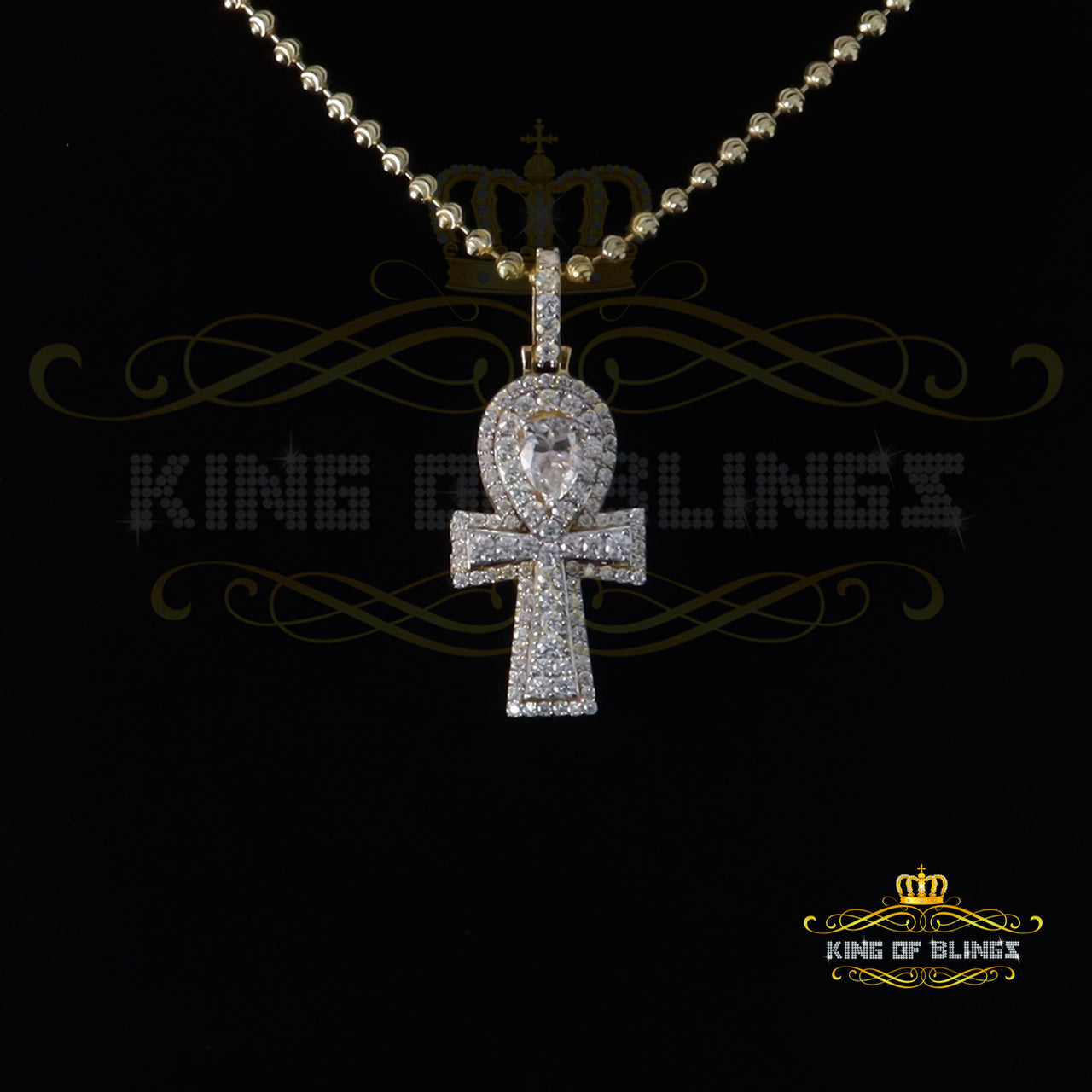 King Of Bling's New Ankh Pendant 925 Yellow Silver Sterling 3.50ct VVS D Moissanite Men's/Womens KING OF BLINGS